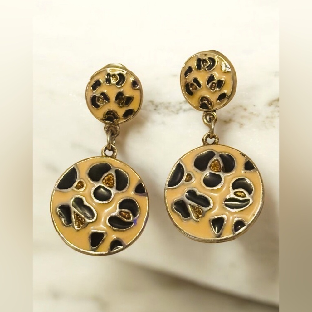 Tan and Black Dangle Post-back Earrings
